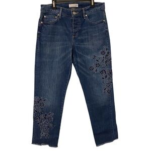 Made & Loved LOFT Ann Taylor Womens Boyfriend Floral Embroidered Hem Jeans 2